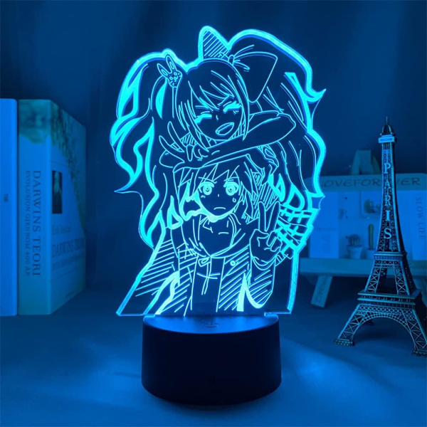 Akryl 3D Illusionslampe Anime Junko Enoshima og Naegi Makoto Lampe LED Nattelys Barnerom Dekorasjon Spill Elskere Gave LED Nattelamper