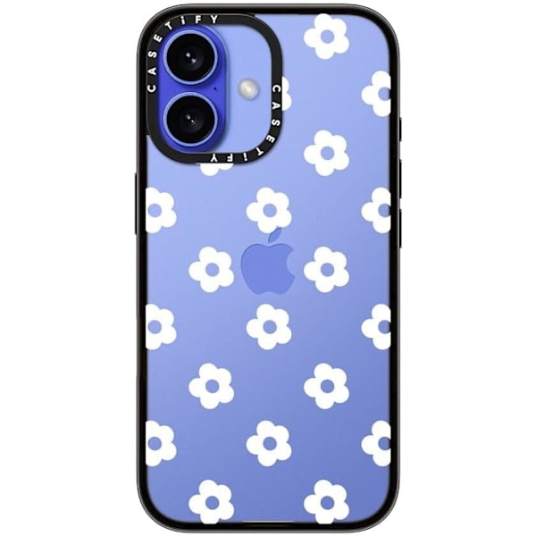 Kompakt iPhone 16 Cover [1,2 m 2X Militær Standard Drop Beskyttelse/Slankt/Letvægt] - Små Tusindfryd - Hvid - Klar Sort