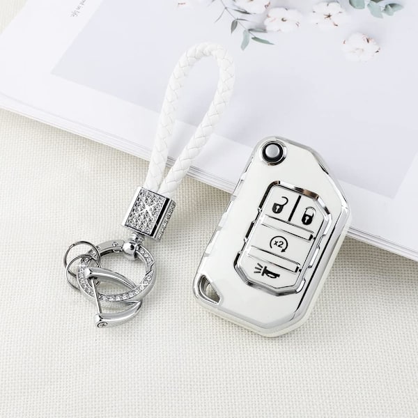PIFOOG TPU nøglering cover til Jeep Wrangler JL JLU Gladiator JT 2018-2022 tilbehør Cute 4 knapper bilnøgler skal glitter nøglering pige kvinder
