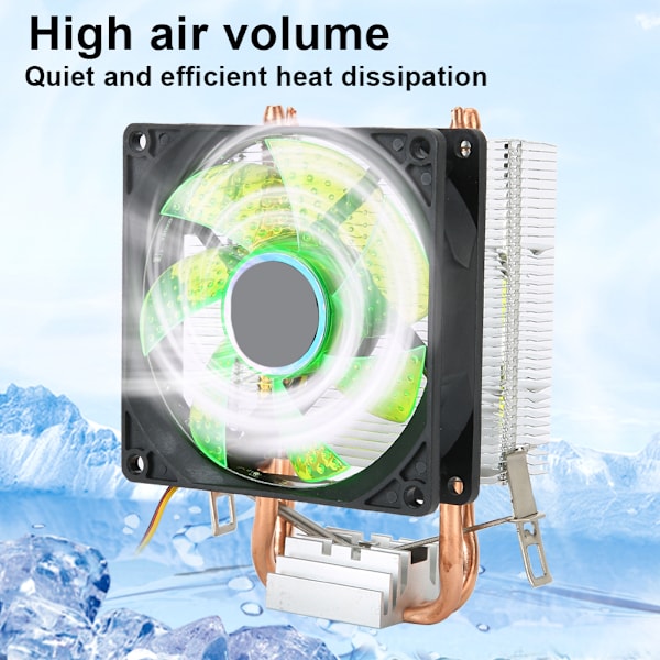 CPU-køleventilator 3-bens stik PC-tilbehør lys 2 messingrør til AMD 775 / 1155 / Intel(Grøn )