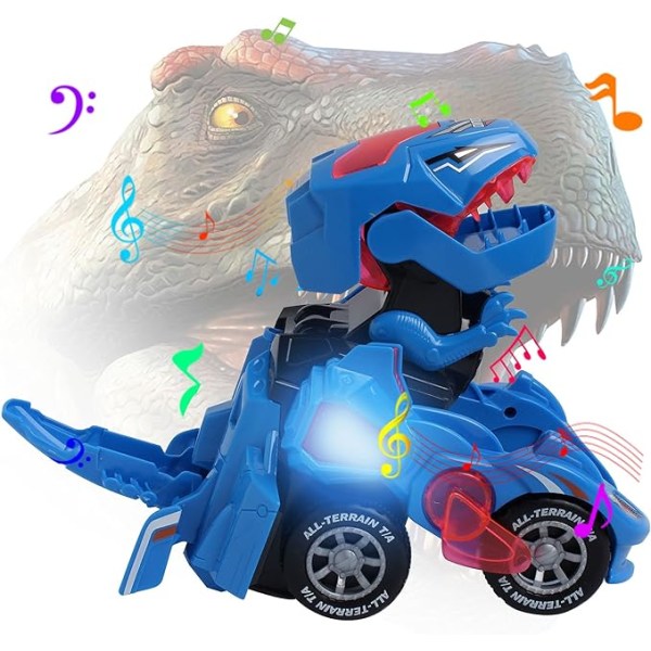 Transformers leker for 3-6 år gamle gutter Dinosaur leker med LED-lys og musikk Dinosaur bilgaver for 4 5 6 7 år gamle (grønn)