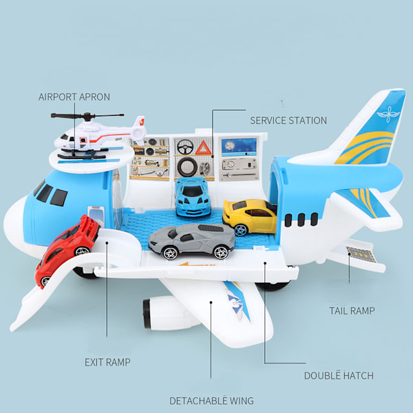 Transport Cargo Airplane Car Playset för pojkar och flickor 3+ (Blå)