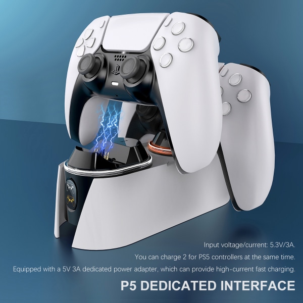 PS5 Controller-opladerstation, PS5-opladerstation med hurtigopladning 5V/3A, dobbelt controller-opladerstand til Playstation 5