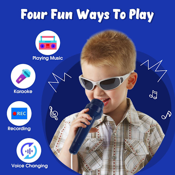 Mörkblå BAKAM Karaoke-maskin för barn i åldern 4-7 år med 2 mikrofoner, lek-mikrofon för barn i åldern 3-5 år, leksaksmikrofoner
