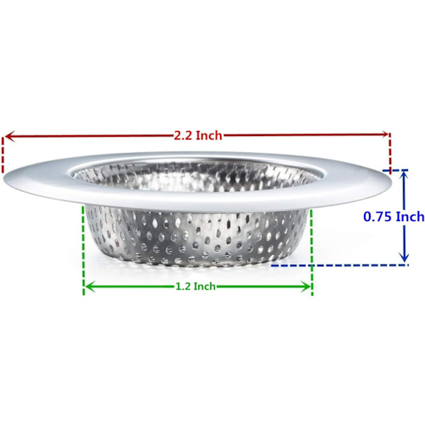 2 stk. Mini-afløbsfilter til badeværelse - rustfrit stål, lille bred kant 2,2\" diameter