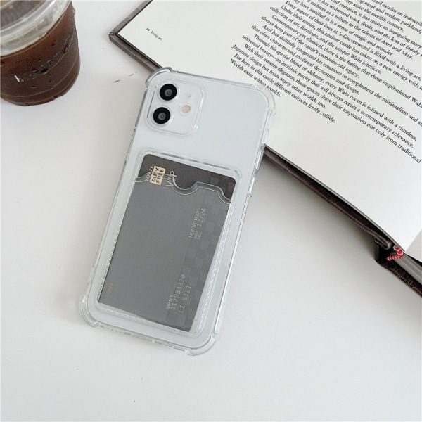 JUSTUP Gennemsigtig pung iPhone etui Gennemsigtig kortslot etui Slim Fit beskyttende blød TPU stødsikker pung etui til iPhone 13 Mini (Gennemsigtig)