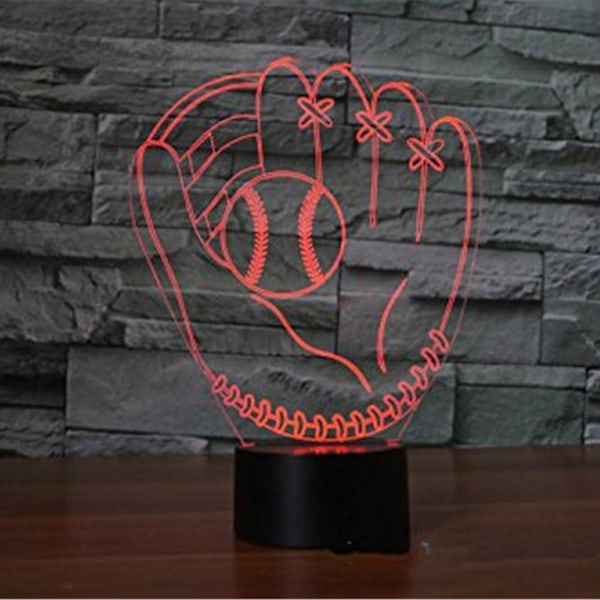 3D LED Baseball-hansker Optisk Illusjon Sensor Nattlys med Smart Berøring & USB-kabel 7 Farger Skiftende LED Atmosfærisk Lampe