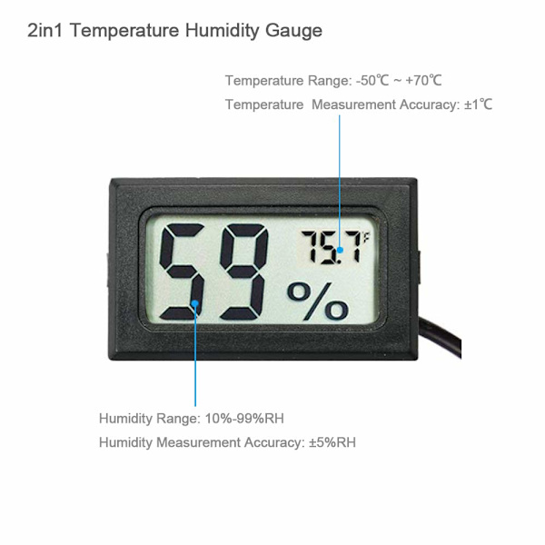 2-pack Mini Digital Hygrometer Termometer Gauge med Sond LCD Display Temperatur Fahrenheit Fuktighetsmätare för Inkubator, Reptilväxt Terrarium,