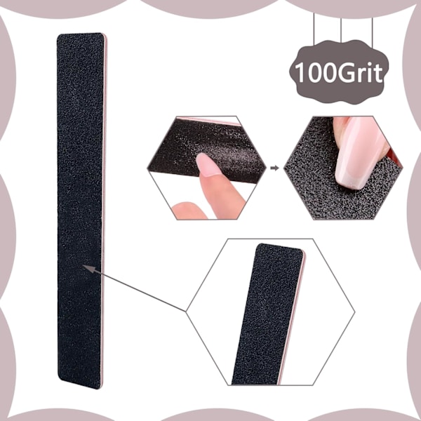3-pack Nagelfilar - Återanvändbara Svarta Rektangulära Dubbelsidiga Manikyrverktyg med 100/180 Grit för Hemsalong, Nagelstyling