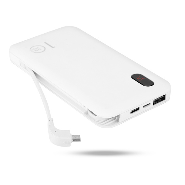 Nopea lataus kannettava 10000mAh mobiilivirta tulee datakaapelilla Power Bank (valkoinen)