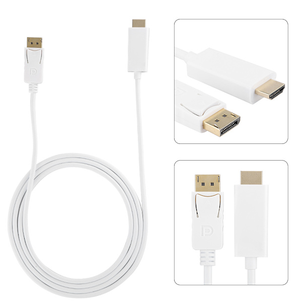 1,8 m DP till HDMI-kabel Patch-kabel Ljud-videokonverter Stöd 4K Ultra HD vit