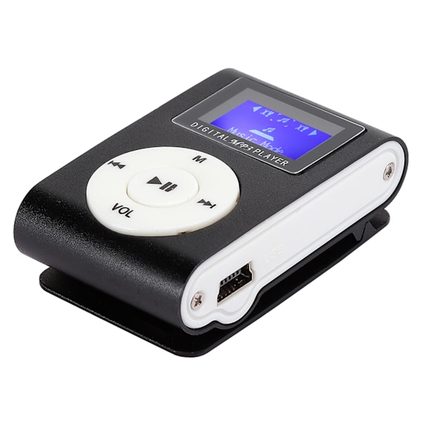 0,8-tums LCD-skärm Mini Bärbar MP3-spelare Metall Mini Clip MP3 Stöd Minneskort med 3,5 mm Hörlurar