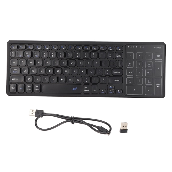 Touchpad Tastatur Numerisk Touchpad 2.4G trådløs USB-modtager Plug and Play trådløst tastatur med Touchpad Sort
