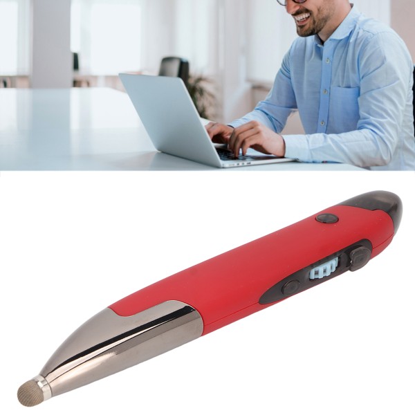 Trådløs stemmeinngang optisk lommepennmus 2,4GHZ 33ft trådløs avstand 1600DPI USB pennmus for PC bærbar PC-nettbrett Red