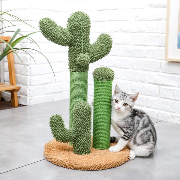 Cat Scratching Post Cactus Cat Scrapcher med 3 skrapor och interaktiv dinglande boll
