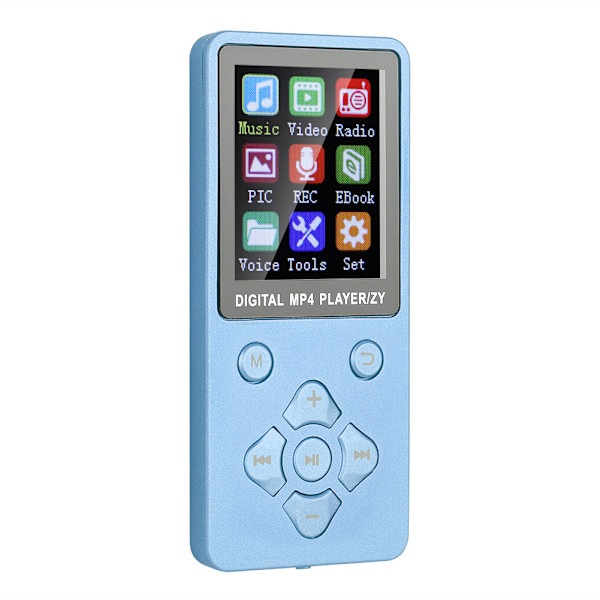 T1 Music MP3 MP4 -soitin Bluetooth-tuella, 32 Gt muistikortti, ristimäiset painikkeet, sininen
