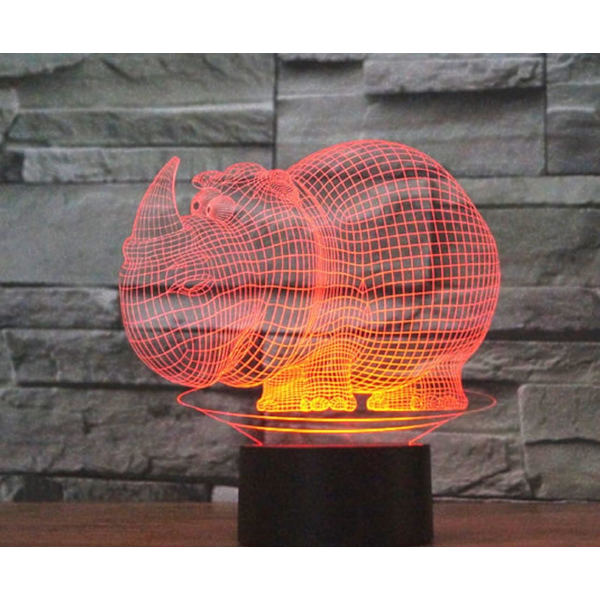 3D Liten Noshörning Fjärrkontroll 16 Färger Nattlampor Illusion Akryl LED Bord Sänglampa Barn Sovrum Skrivbords Dekoration Födelsedagspresenter Leksak