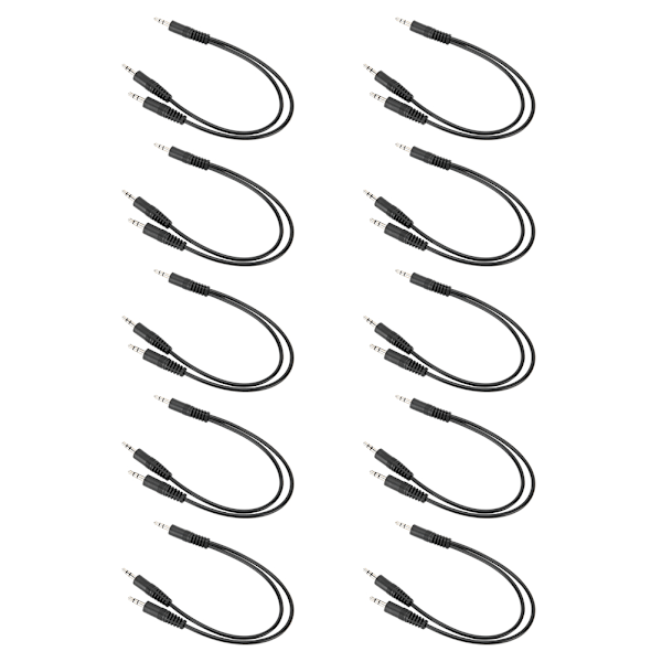 10 stk 2 i 1 dobbel jack 3,5 mm lydkabler hann til dobbel hann 3-veis øretelefonmikrofon