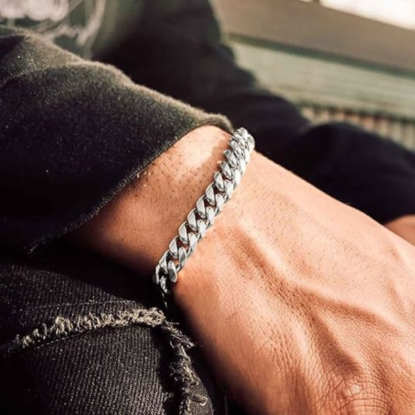 Gull Diamanthugget Miami Cuban Link Kjedearmbånd for Menn Kvinner, 8mm 18K Gullbelagt Rustfritt Stål Curb Chain Armbånd
