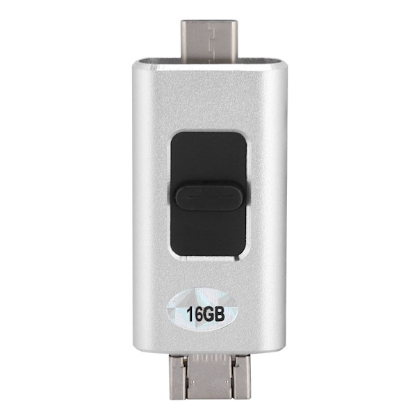 16G Fashion Multifunktionell 4-i-1 U-disk för Android TypE C Passar för iPhone IPad (Silver)