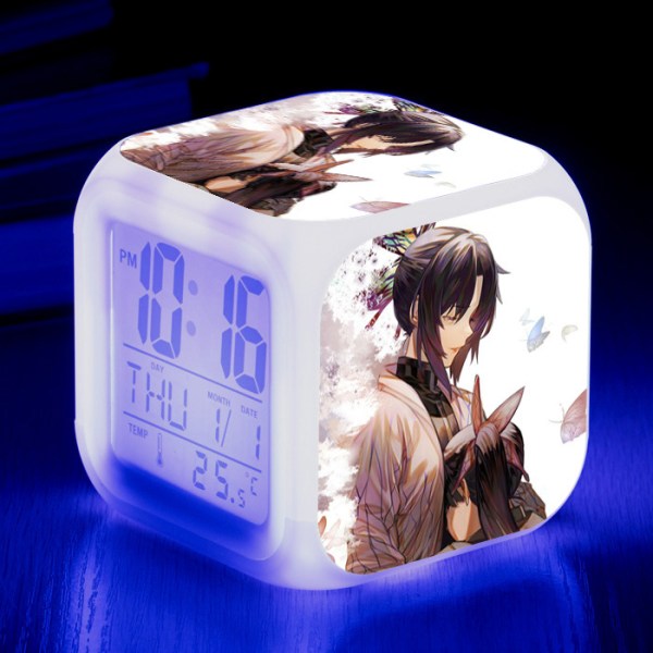 Wekity Anime Ghost Slayer fargerik vekkerklokke LED-firkantet klokke Digital vekkerklokke med tid, temperatur, alarm, dato