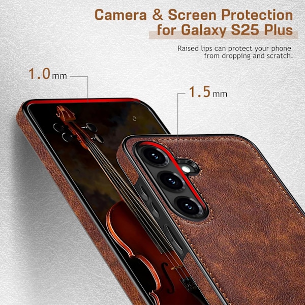 Samsung Galaxy S25+plus 6.7-tommers deksel, Premium Lær Klassisk Luksus PU Sklisikkert Grip Robust Støtfanger Støtsikkert Fullkropps Beskyttende Brown