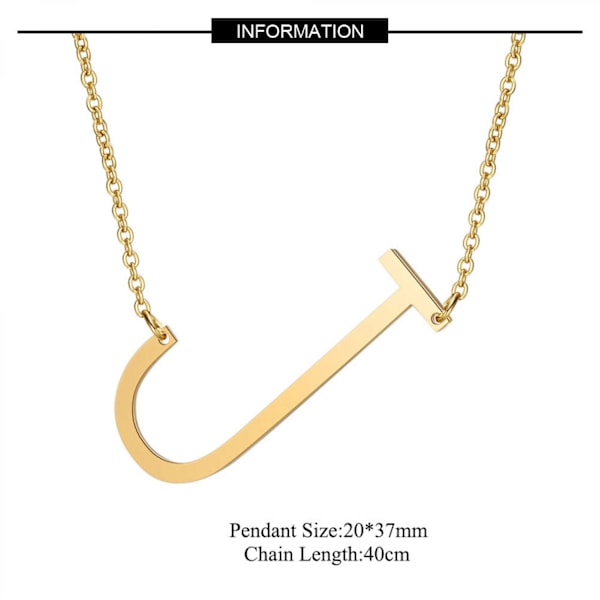 Sideways Block Initial Letter Pendant Halskjede for Kvinner ---J