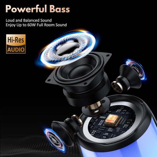 D21 - Bärbar Bluetooth-högtalare, stödjer TWS/TF-kort/USB/AUX, kraftfullt HD-stereoljud, robust bas, lätt för fest/utomhus/camping
