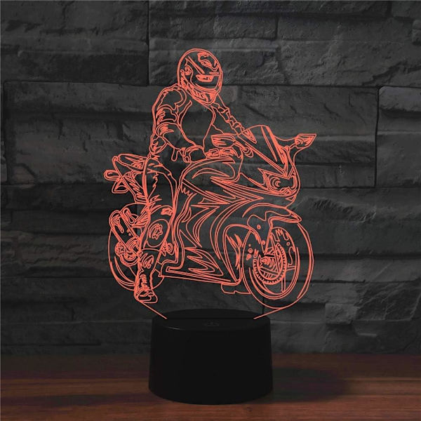 Kreativ Motorsykkel 3D Nattlys Illusionslampe USB-drevet Berøringssbryter Fjernkontroll LED Dekor 3D Lampe 7/16 Farger Skiftende Barn Barn Til