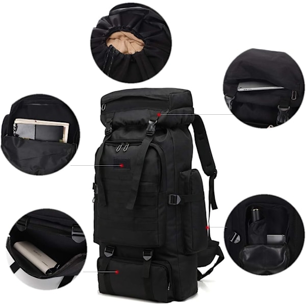WINTMING Tursekk for menn 80L Campingsekk Militær Ryggsekk 3 Dagers Assault Pack for Klatring khaki