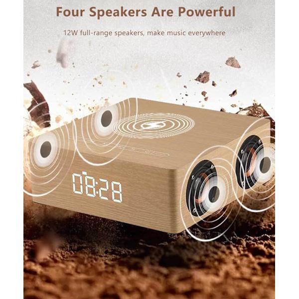 Puinen digitaalinen herätyskello 12w kannettava sähköinen Bluetooth-kaiutin kosketuspainikkeella ja älykkäällä tunnistuksella makuuhuoneeseen, toimistoon ja matkustamiseen, keltainen