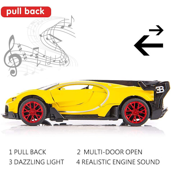 SAYTAY Bugatti Vision GT Superauto 1/32 Sinkkiseosvalu Die Casting Vetopalautin Mallilelu Ääni ja Valo Pojalle Tytölle Lahja (Keltainen) ST-001