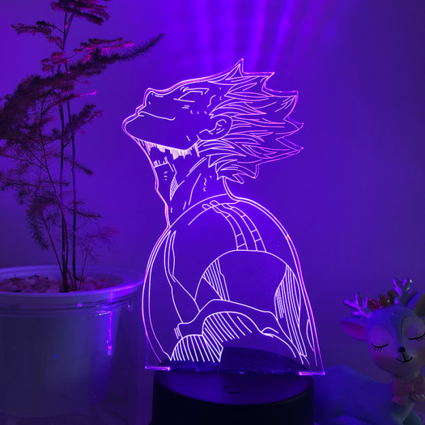 Qinwei 3D LED Illusion Lampe Anime Volleyball Dreng Natlys 16 Farve Fjernbetjening Børneværelse Dekorativ Lampe --- Sort sæde
