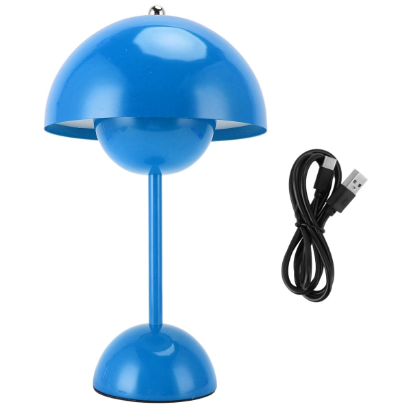 Skrivebordslampe Blomsterknopp Trådløs LED Retro Oppladbar Touch Dimming 3 Fargetemperaturer Nattbordslampe for soveromsstudiekontor Blue