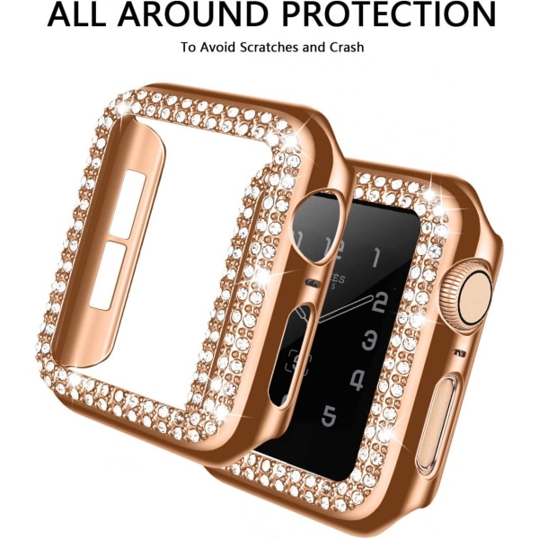 Til Apple Watch Case 44mm Series 6/5/4 SE Bling Rhinestone Apple Watch Case Bumper Frame Screen Protector Case til iWatch Series 44mm Rose-Gold