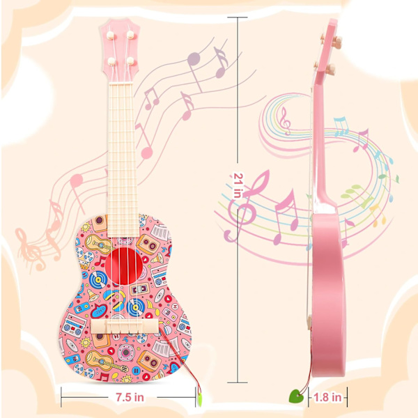 LeeQee 21in Farverig Graffiti Ukulele Guitar til Børn, 4 Strenge Børneguitar Ukulele Musikinstrumenter Lærings- og Legetøj med Plektre