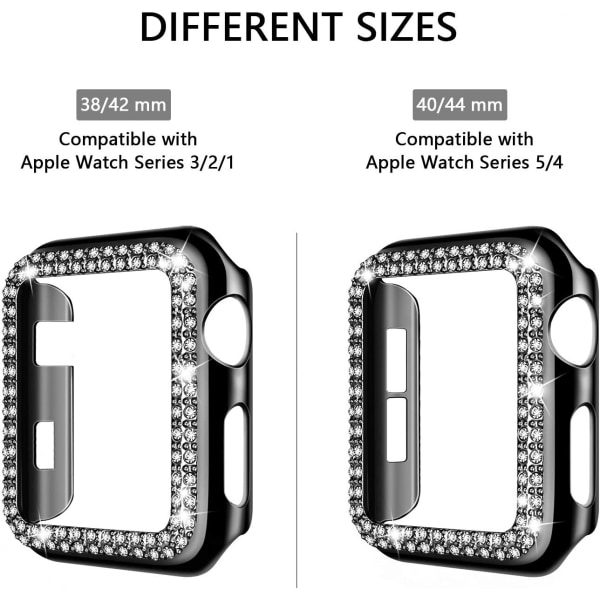 For Apple Watch Case 44mm Series 6/5/4 SE Bling Rhinestone Apple Watch Case Bumper Frame Screen Protector Case for iWatch Series 44mm svart