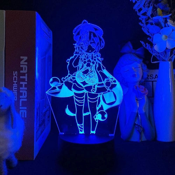 Genshin Impact Qiqi lampa Nattlampa Illusion Ljus 3D för Barn Pojkar Flickor Sovrum LED Dekoration Belysning Barn Julgåva Sängbord Färgrik