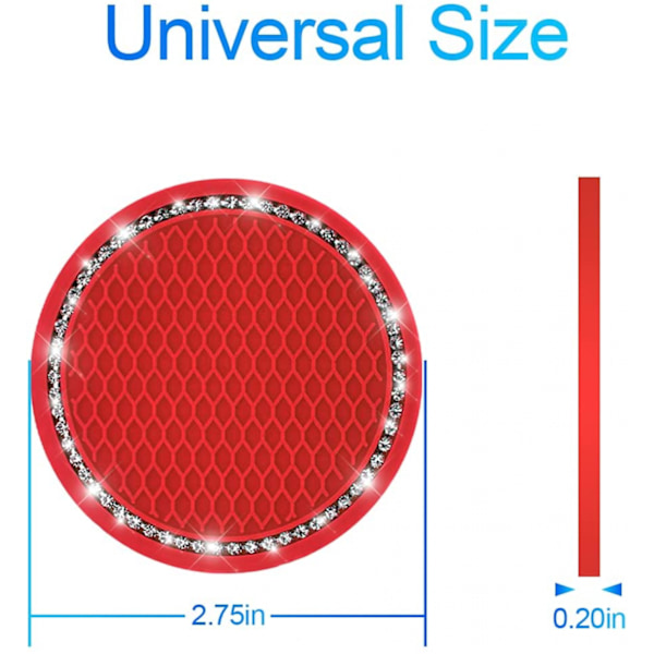 2PCS Universal Bling Car Cup Coaster,Rhinestone Car Accessories 2.75 inch Car Cup Holder Insert Mat Pad Set,Suitable for Most Car Interior (Red/Whit