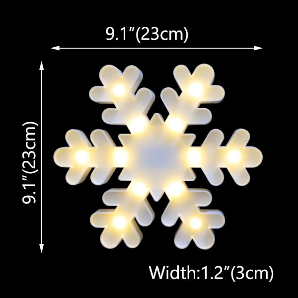 Snøflagg Marquee Skilt Julelys, LED Nattelykter Bord- & Vegglampe for Soverom, Barnerom, Barnerom, Hjem, Hvit Snøflagg