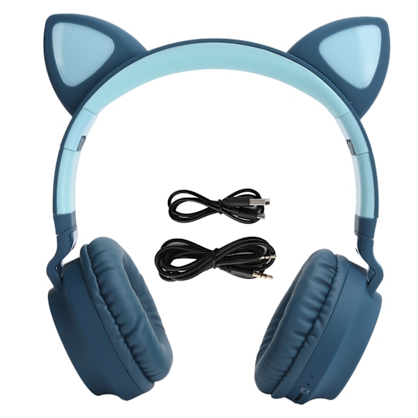 Cat Ear Headphone 3D LED Light Wireless Bluetooth 5.0 Foldable Headsets with MicrophoneBlue