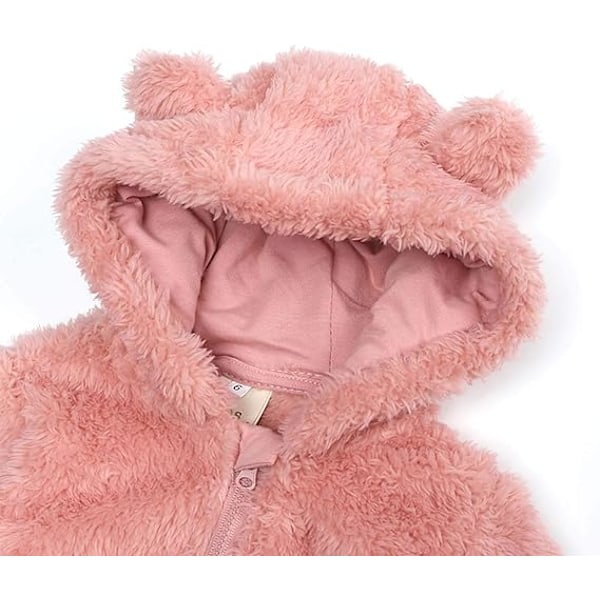 Nyfödd Baby Jumpsuit Fleeceoverall med Huva Långärmad Onesie Ytterkläder pink 3M