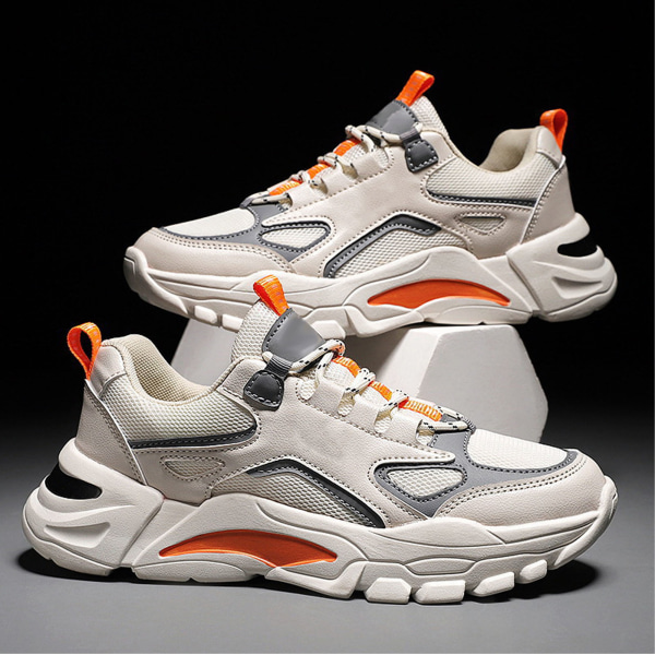 Herr Sneakers Låga Löparskor Vår Fashionabla Koreanska Trendiga Kontrastfärg Sneakers White Orange 43