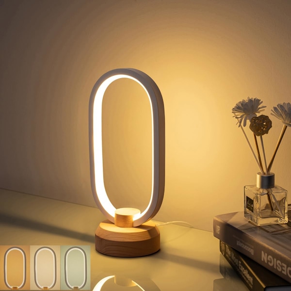 Sängbordslampa Sovrum Modern Oval Nattduksbordslampor, Liten LED Bordslampa, Varmvitt 3 Färgtemperaturer, Dimbar Belysning med U