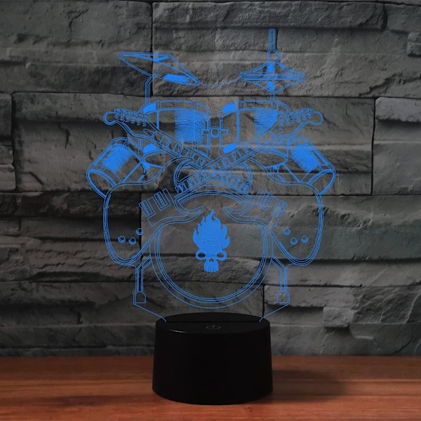 3D Trommesett Fjernkontroll 16 Farger Nattelysbilder Illusionsakryl LED Bord Nattbord Lampe Barn Soverom Skrivebord Dekor Bursdagsgaver Leke for Barn