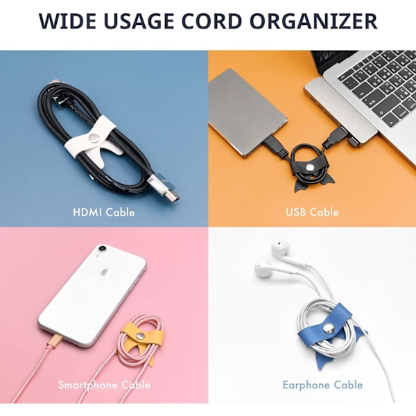 SenseAGE 5-pak Ledningsorganisator, Sløjfe Ledningsholder, Kabelorganisator USB-holder, Læder Kabelstyring, Kabelstropper, Øretelefonopvikler Random Blue