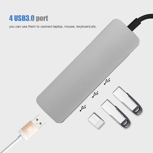 5 i 1 USB-C till 4-portars USB + för Android-utgångsport Multifunktionshubb Dockingstation