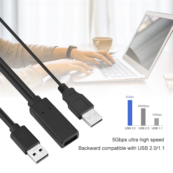 USB3.0 han til hun højhastighedsforlængeradapterkabel (sort 8m)