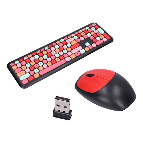 Tastatur Mus Combo 2.4G Retro Multi Farve Mute Cover Trådløs Tastatur og Mus SætSort