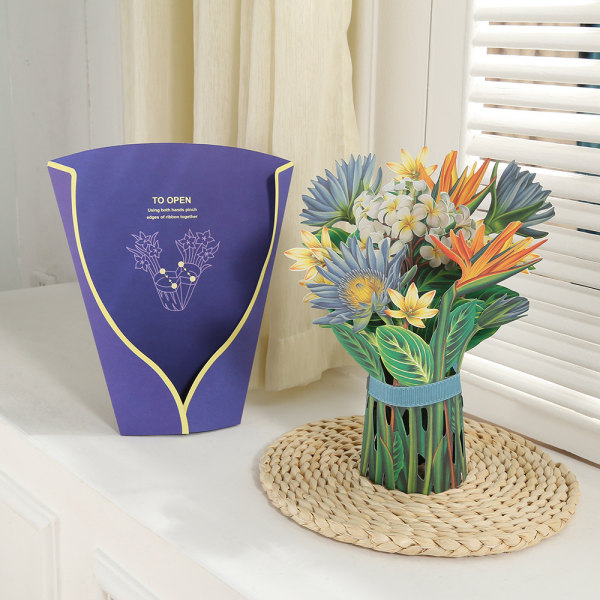 Freshcut Paperiset Pop Up -kortit, Tropical Bloom, 12 tuuman Life Sized Forever Flower Bouquet 3D Popup -onnittelukortit muistilapulla ja kirjekuorella